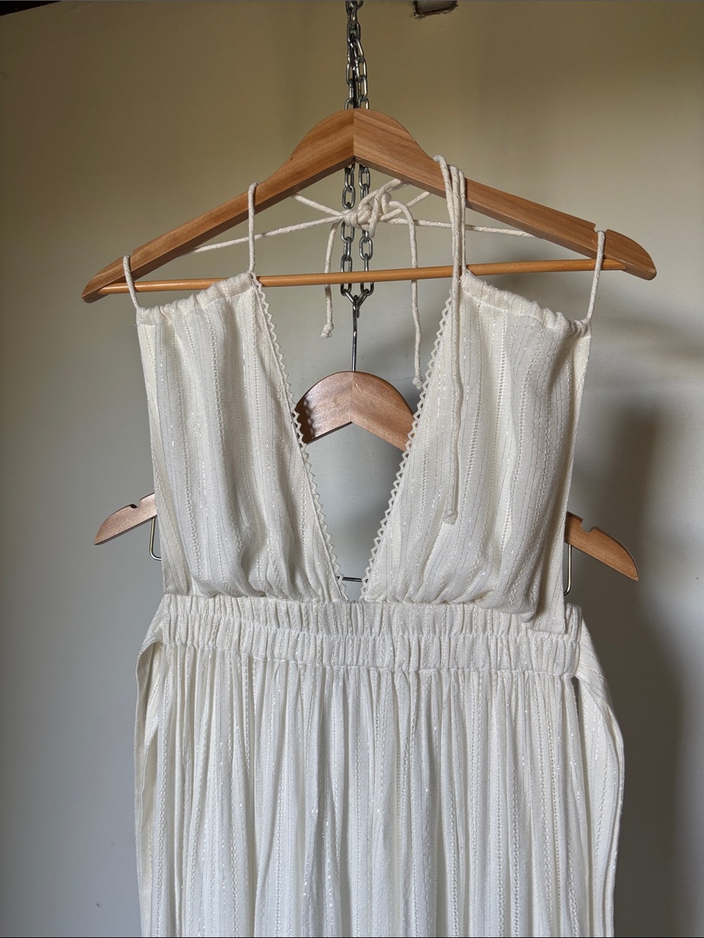 America & Beyond Blanc De Blanc Halter Maxi Dress Silver Lurex Stripe Size Small - Picture 4 of 11